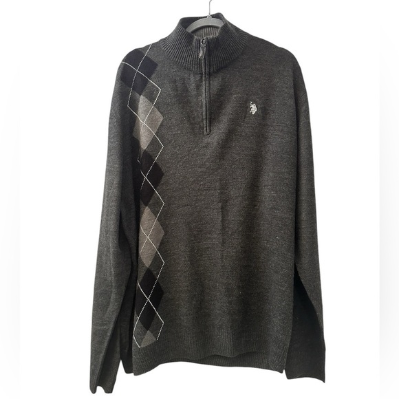 U.S. Polo Assn. Men’s Argyle 1/4 Zip Pullover Sweater Grey XXL - Picture 1 of 9